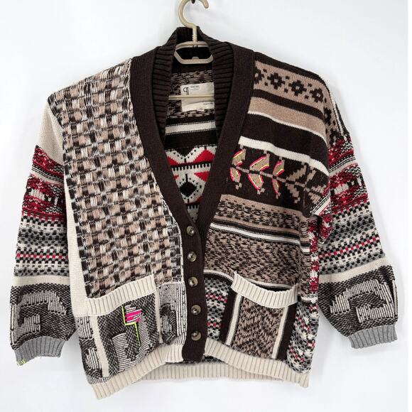 Anthropologie Sweaters - Anthropologie Pilcro Mash Up Patchwork Cardigan Sweater Oversized Chunky Small